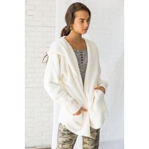 White Faux Fur open jacket hoodie